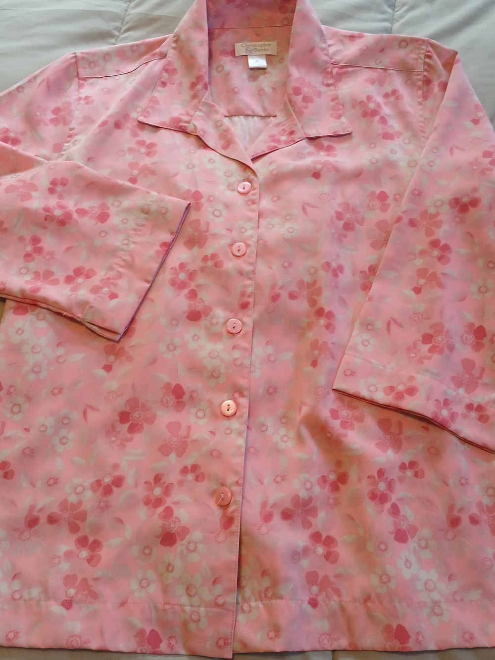 Christopher & Banks Pink Floral Button-Front Women's Top